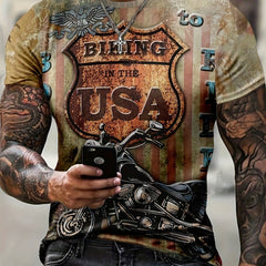 Motorcycle Print Men's Casual Street Style Tee Shirt For Summer
