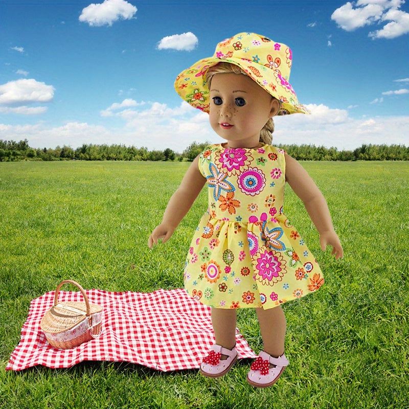 Yellow Flower Dress with Hats for 18 Inch American Dolls