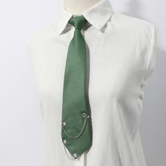 Green Decorative Tie With Chain For Men Unisex Casual Tie