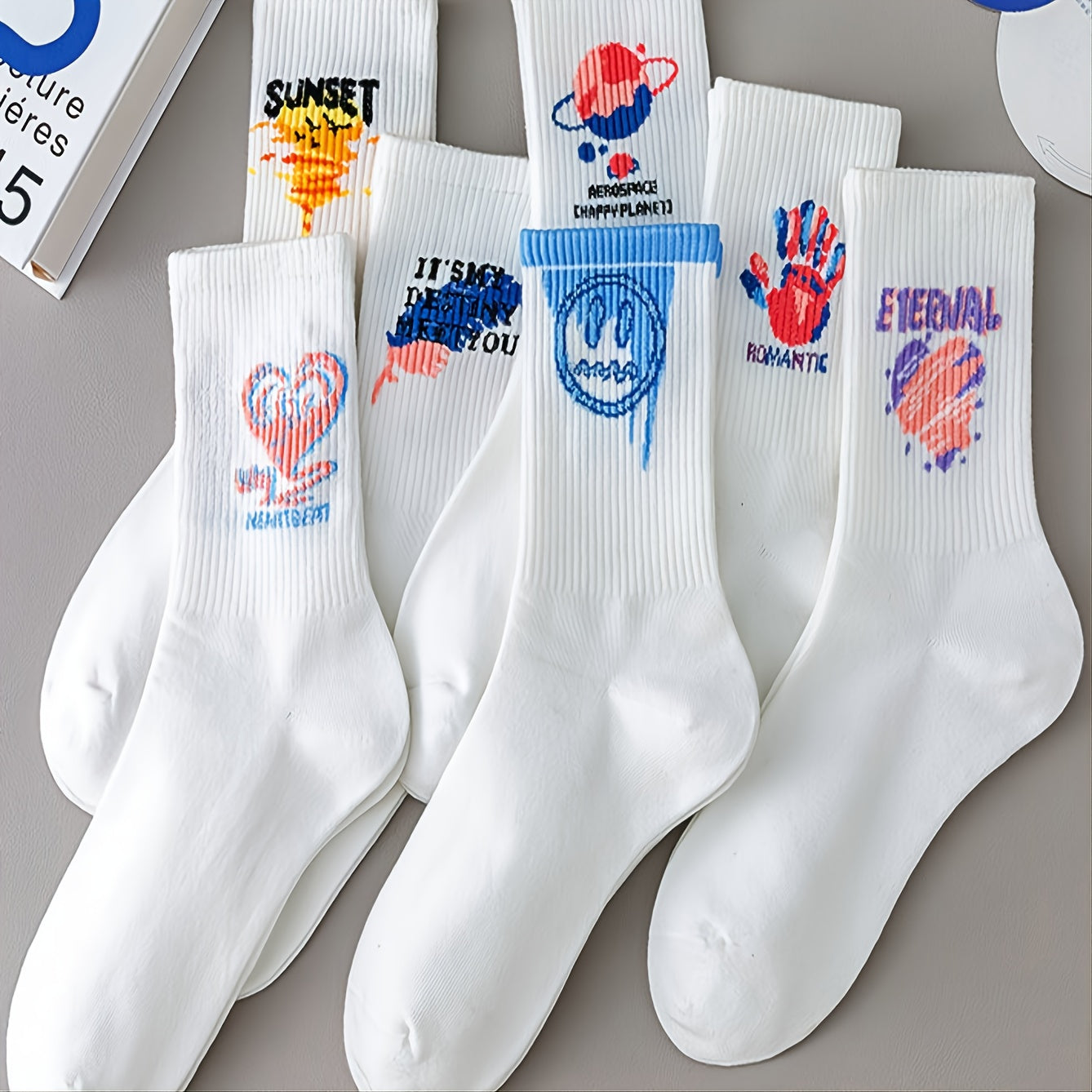 7 Pairs Women's Mixed Pattern Mid Tube Socks
