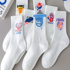 7 Pairs Women's Mixed Pattern Mid Tube Socks