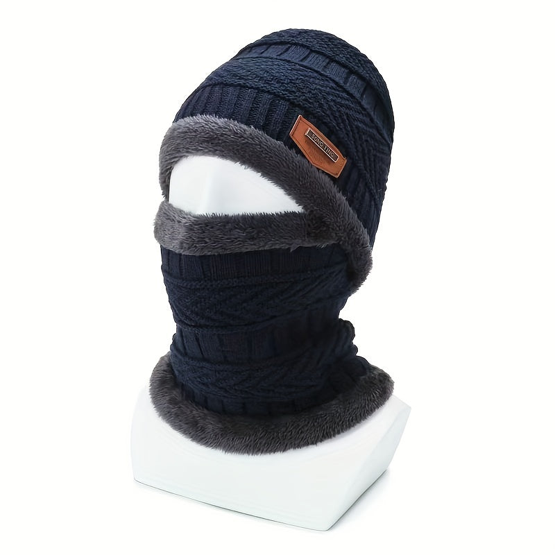 Men's Winter Hat Neck Warmer Set Knitted Beanie Cycling Ear Protection Pullover