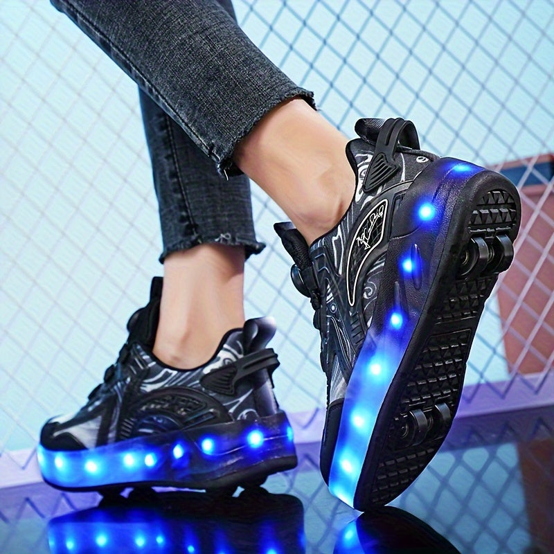 Girl's LED Roller Shoes w/ Rotating Buckle & Wheels