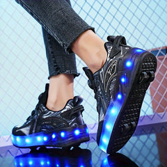 Girl's LED Roller Shoes w/ Rotating Buckle & Wheels