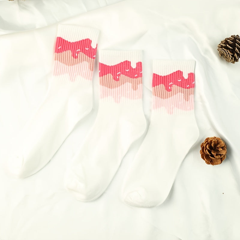 3 Pairs Striped Socks Comfy Breathable Mid Tube Women's Stockings