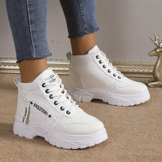 Women's Letter Graphic Platform Sneakers Side Zipper High Casual Sports Shoes