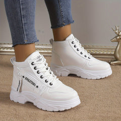 Women's Letter Graphic Platform Sneakers Side Zipper High Casual Sports Shoes