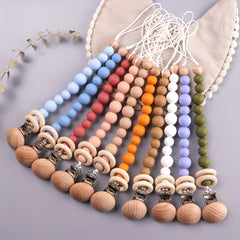Beech Wood Clip Silicone Bead Pacifier Chain and Teether Chain Set