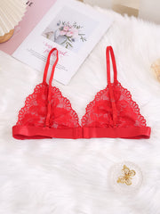 Floral Lace Scalloped Trim Bow Knot Triangle Bra Plus Size