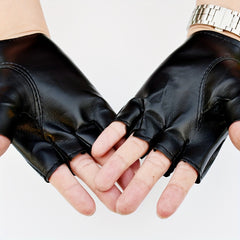 Men's Half Finger Leather Outdoor Gloves