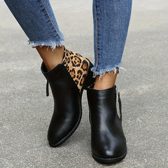 Women's Chunky Heeled Ankle Boots Print Side Zipper Short Boots