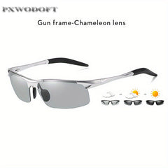 PXWODOFT Aluminum Rimless Sunglasses Polarized Night Driving Glasses