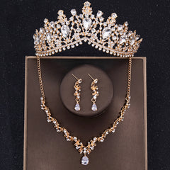 Baroque Crystal Crown Tiara Necklace Earrings Set For Women