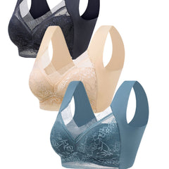 3pcs Lace Wireless Push Up Bras Comfy&Breathable