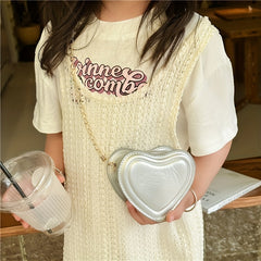 Girls Heart Shape Shoulder Bag Crossbody Bag Chain Solid Messenger Bag Coin Purs