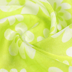 Green Silk Square Flower Print Scarf Head Band