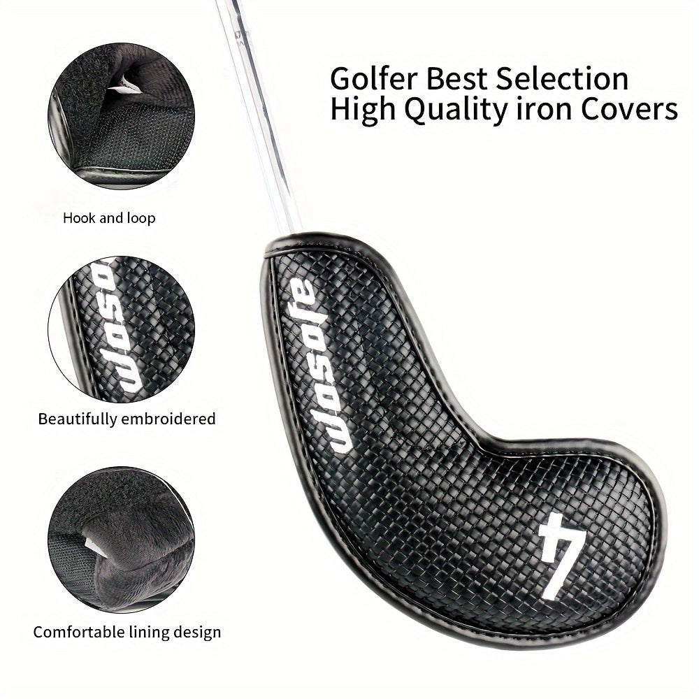 9pcs Golf Club Protection Cap Set PU Material Classic With Velvet Lining