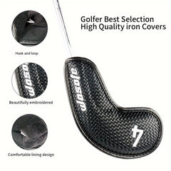 9pcs Golf Club Protection Cap Set PU Material Classic With Velvet Lining