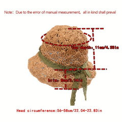 Lace Strap Sun Hat UV Protection Hollow Crochet Straw Hat Solid Bucket Hat