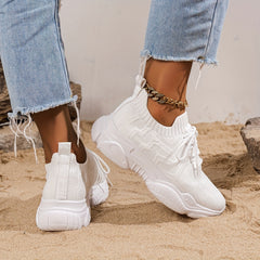 Women's Breathable Mesh Platform Sneakers Casual Lace Up Shoes