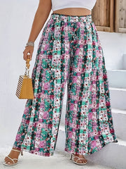 Plaid & Floral Wide Leg Pants