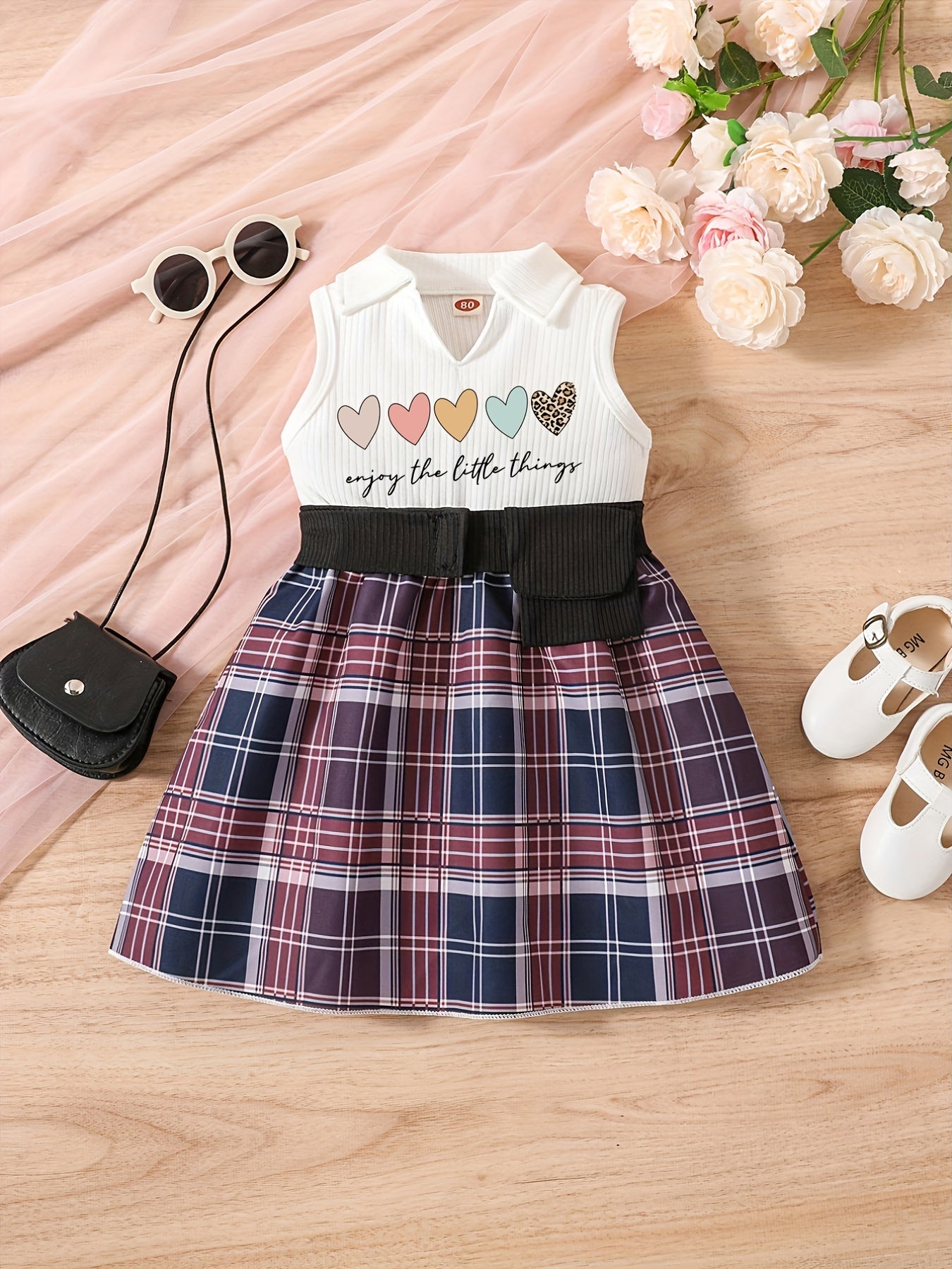 Infant Cartoon Print Pleated Tank Dress 2pcs Set