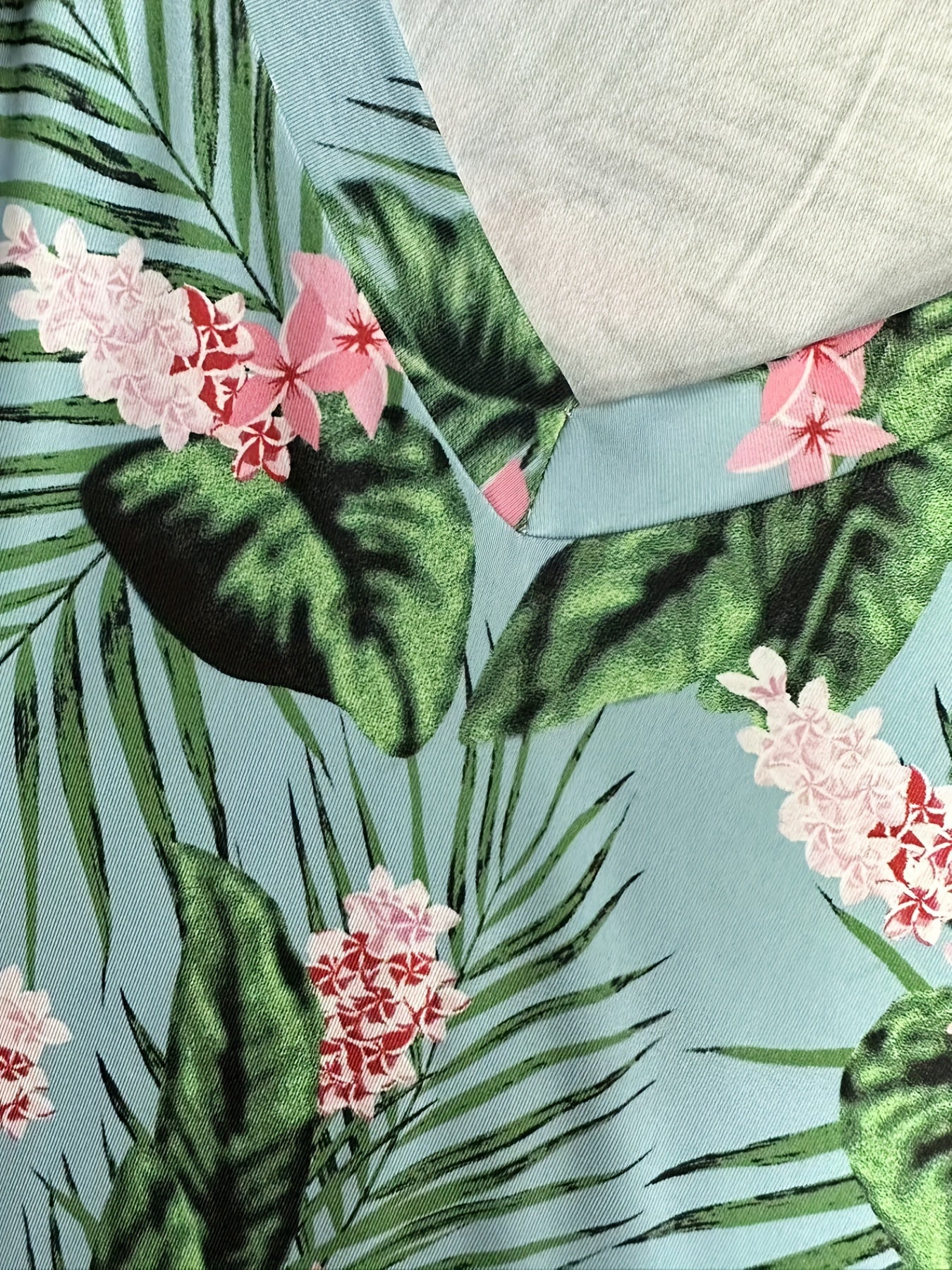 Boho Tank Top Women's Plus Tropical Print V Neck Slight Stretch