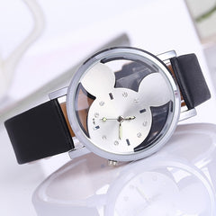 Girls Hollow Out Mouse Quartz Watch Faux Leather Band Holiday Birthday Gift