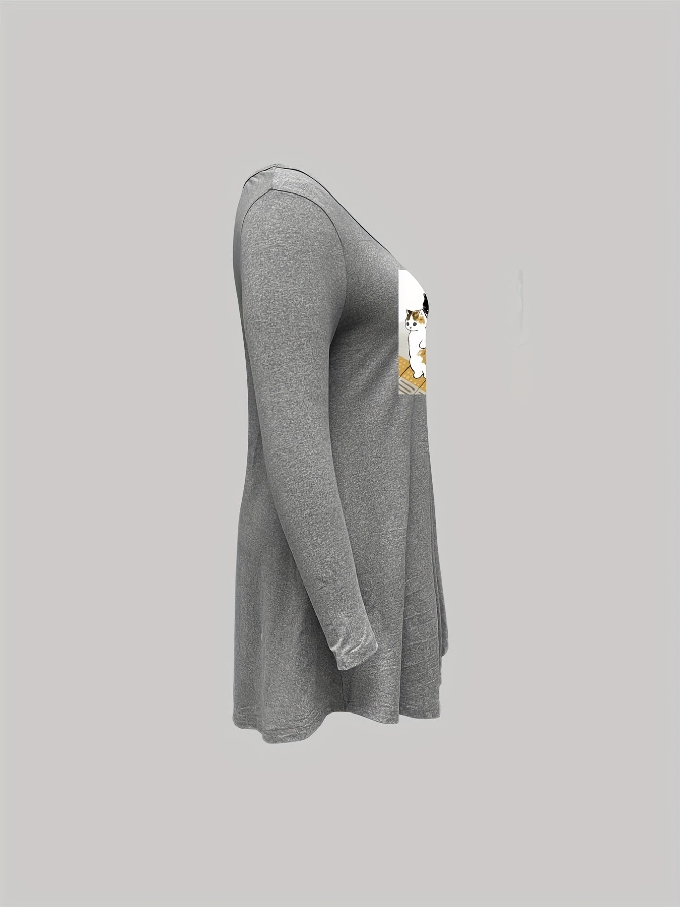 Cat Print Long Sleeve Casual Nightdress