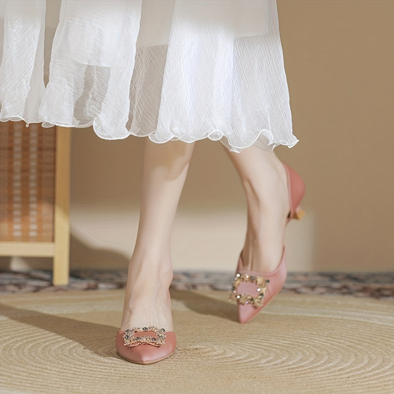 Women's Rhinestone Kitten Heel Dress Pumps Slip On