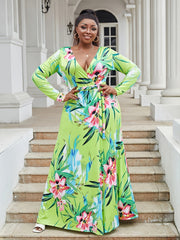 Floral Print High Split Maxi Dress With Belt