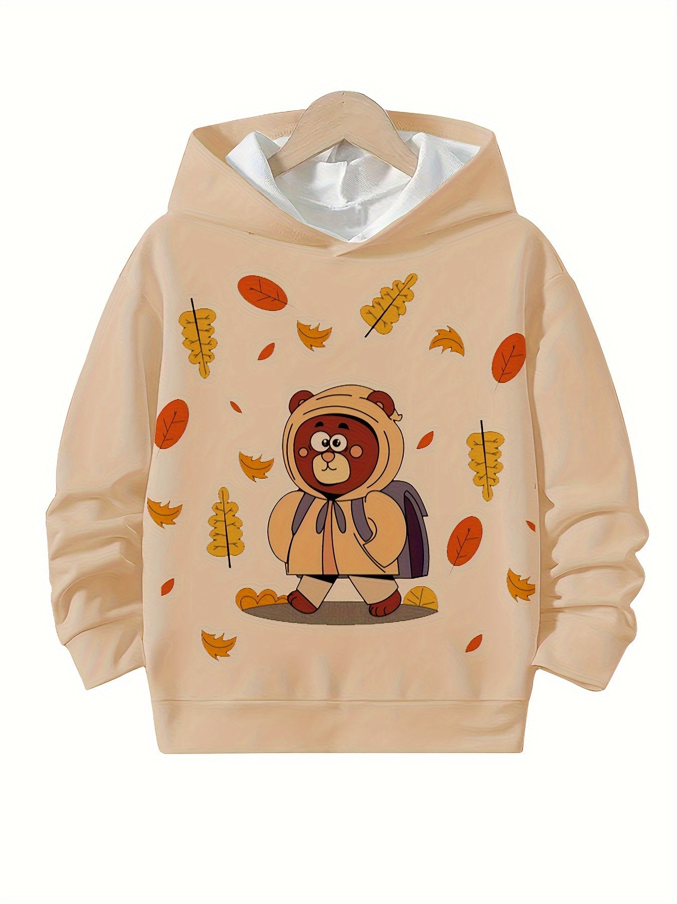 Autumn Bear Graphic Hoodies Girls Comfy Hooded Pullover