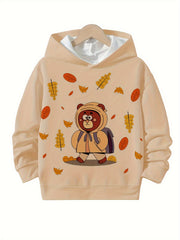 Autumn Bear Graphic Hoodies Girls Comfy Hooded Pullover