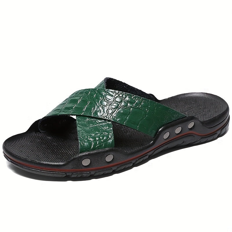 Men's Crocodile Pattern Quick Drying Slides Non Slip