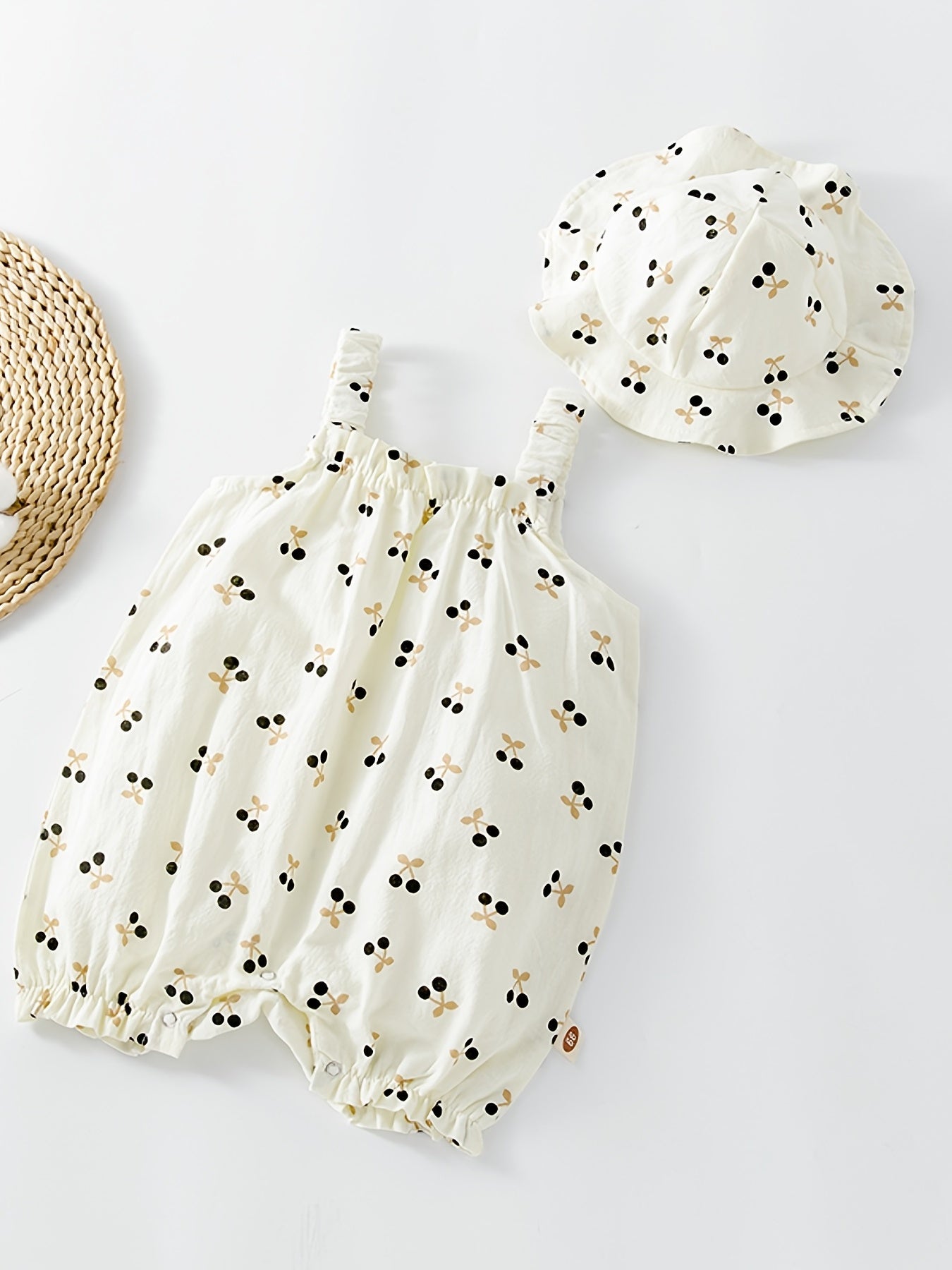 Baby Girls Star Print Suspender Pants & Hat Set