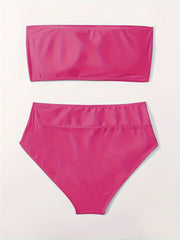 Women's Plus Bandeau Bra & High Waisted Panty Swimsuit Set