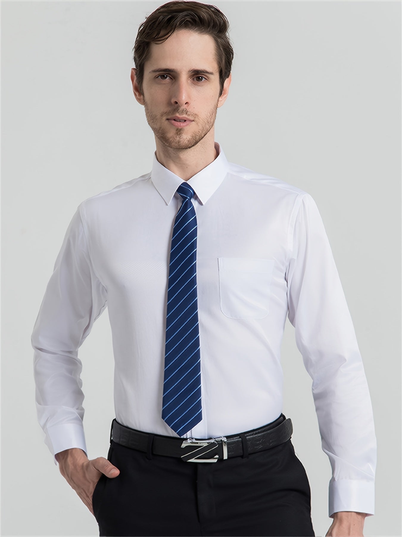 Men's Solid Business Long Sleeve Suit Shirt