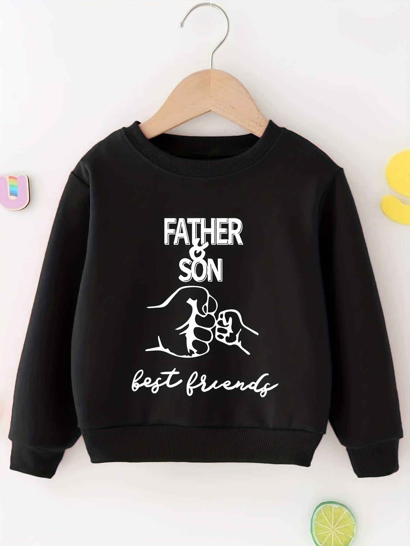 Father&son Fist Print Boys Casual Pullover Sweatshirt