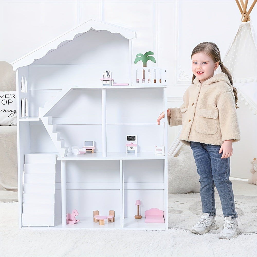 Large Bookcase Bookshelf Wooden Dollhouse Playset Toys Kids Gift