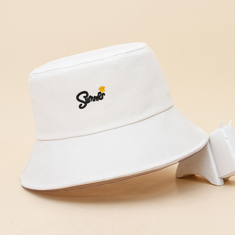 Solid Bucket Hat Flower Embroidery Basin Hat Outdoor Fisherman Cap