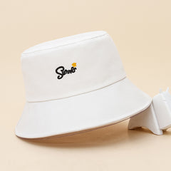 Solid Bucket Hat Flower Embroidery Basin Hat Outdoor Fisherman Cap