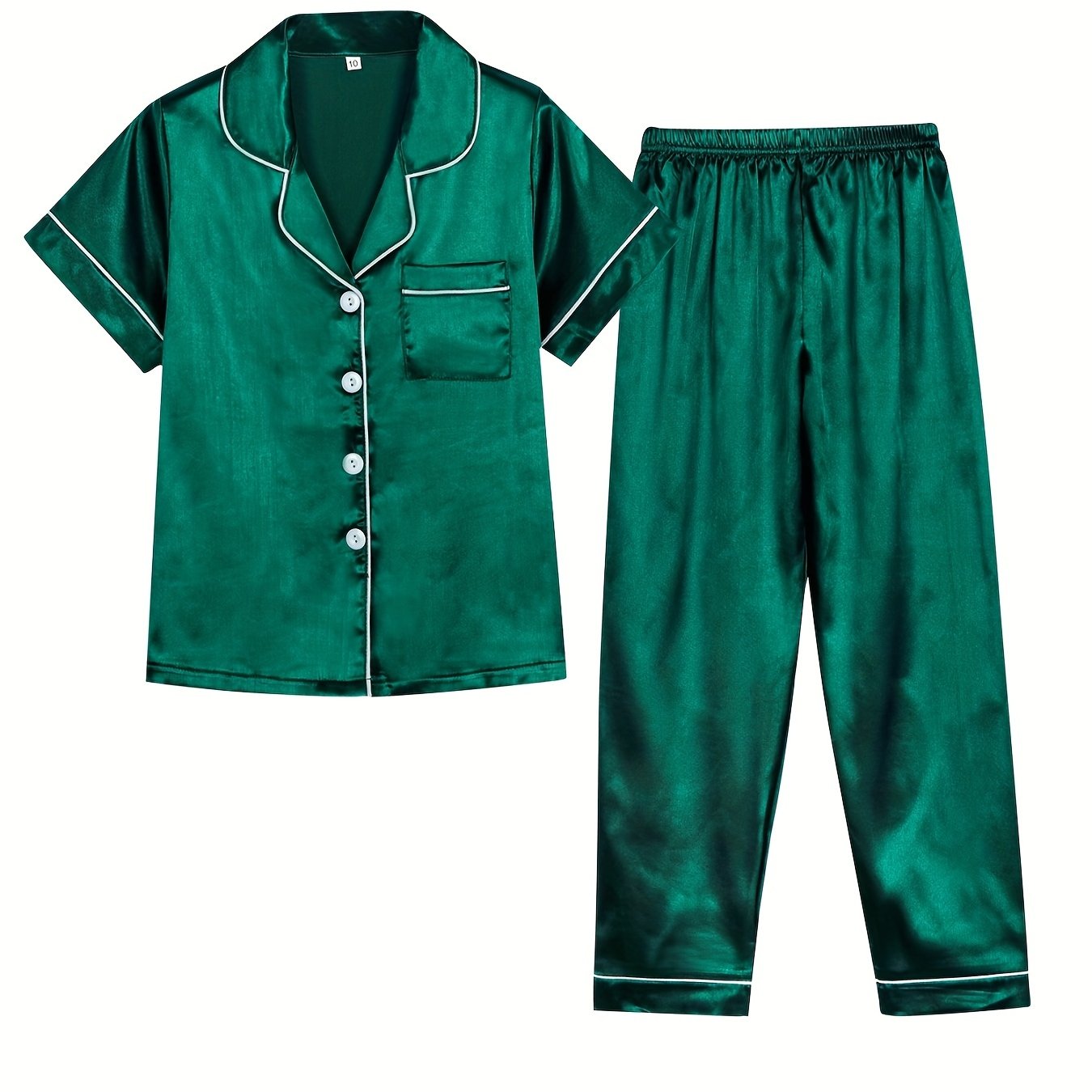 Kid's 2pcs Soft Pajamas Short Sleeve Top & Pants Set Solid Loungewear
