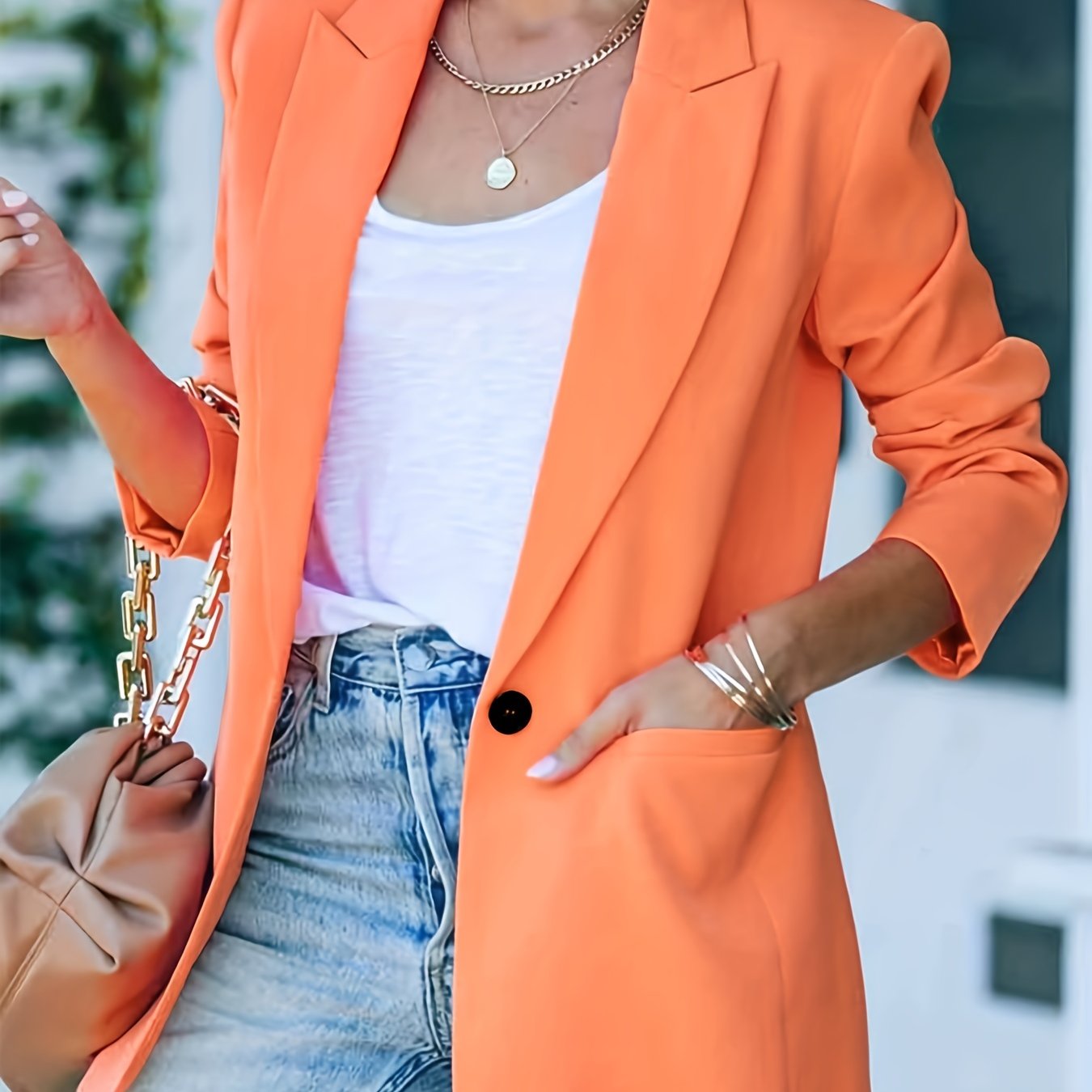 Solid One Button Blazer Lapel Long Sleeve Work Office Outerwear Women's Clothing
