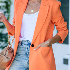 Solid One Button Blazer Lapel Long Sleeve Work Office Outerwear Women's Clothing
