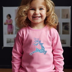 Cartoon Deer Pattern Crew Neck Long Sleeve Sweatshirt for Girls Kids