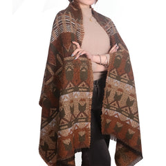 Vintage Geometric Print Thickened Scarf Bohemian Shawl Frayed Edge Cape