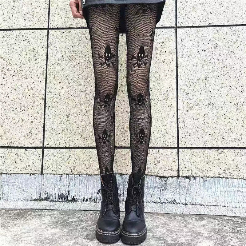 Women's Skull Pattern Fishnet Stockings Tights