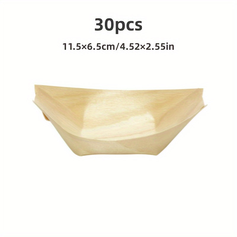 30pcs Disposable Wooden Boat Tray Festive Party Tableware