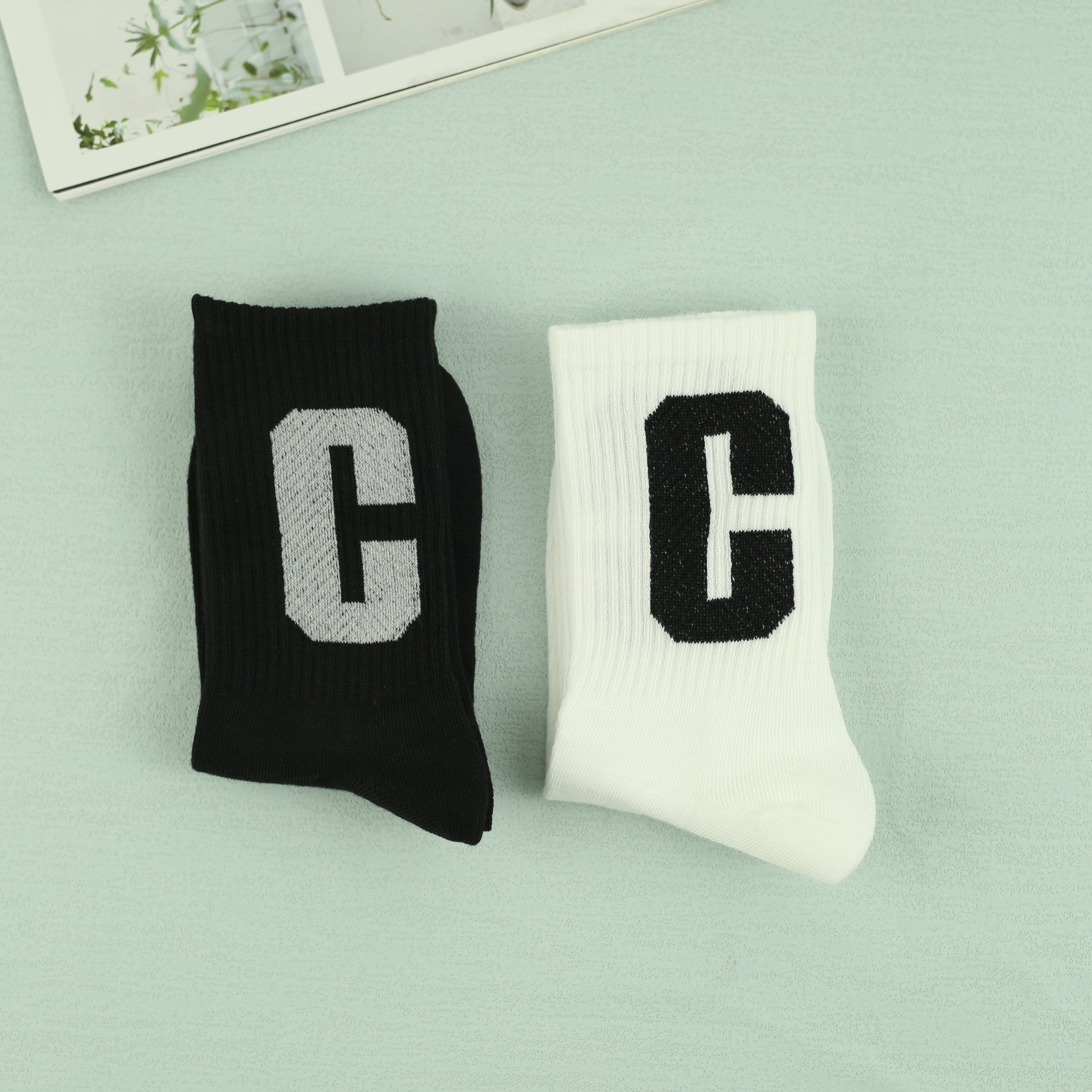 Men's Letter C Pattern Crew Socks, Breathable Casual Street Style Socks