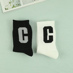 Men's Letter C Pattern Crew Socks, Breathable Casual Street Style Socks